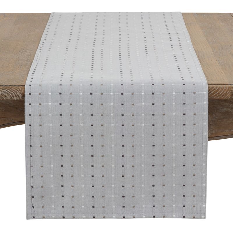 Gray Cotton Polyester Stitched Line Table Runner