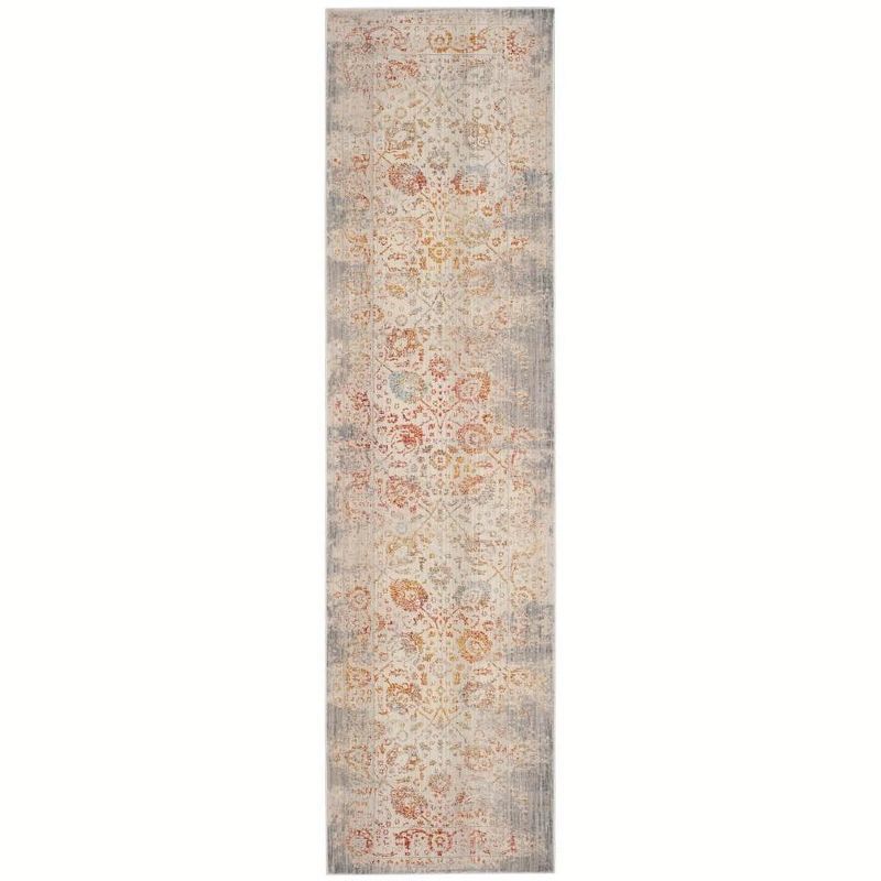 Gray Multi-Color Floral Motif Synthetic Runner Rug