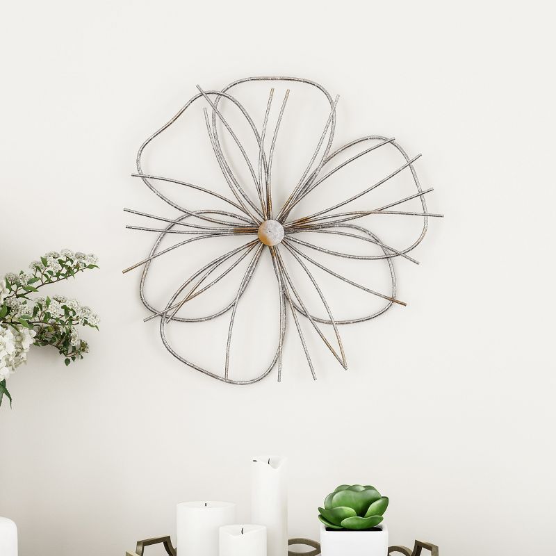 Silver and Gold Layered Wire Flower Wall Sculpture