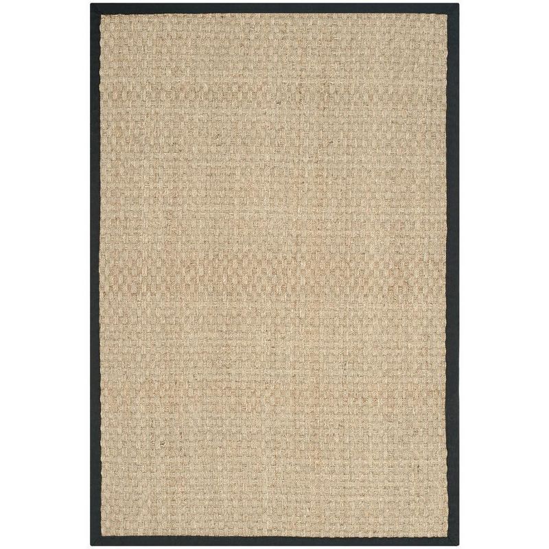 Natural and Black Hand-Knotted Rectangular Area Rug, 4' x 6'