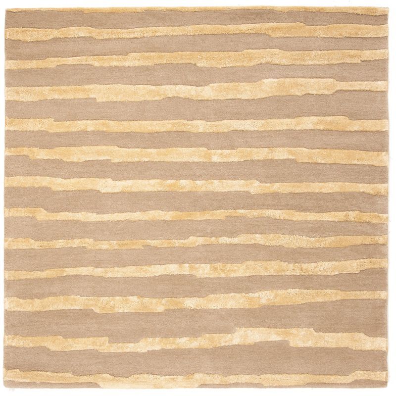 Beige and Gold Tufted Wool and Viscose Square Rug