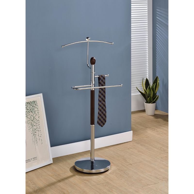 Walnut and Chrome Metal Suit Valet Rack Stand Organizer