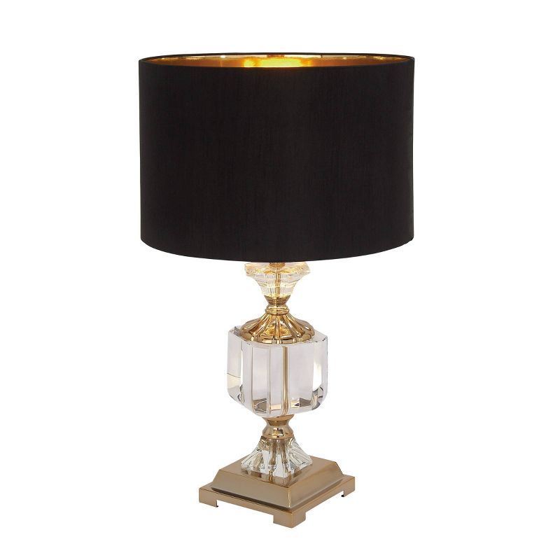 24" Black Crystal Table Lamp with Gold Accents