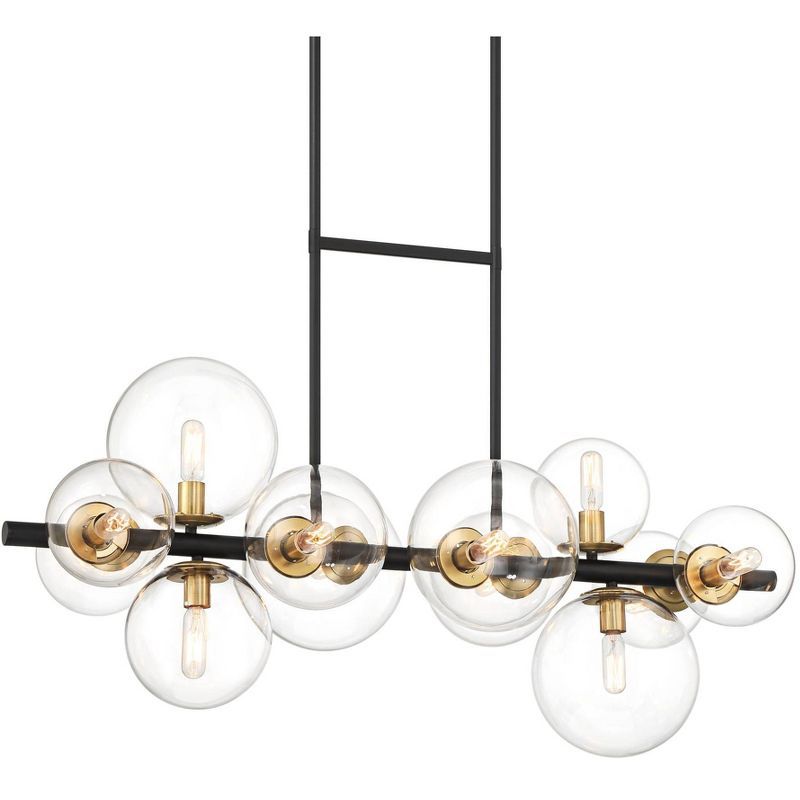 Vasa 34'' Black Gold Linear Pendant Chandelier with Clear Glass Shades