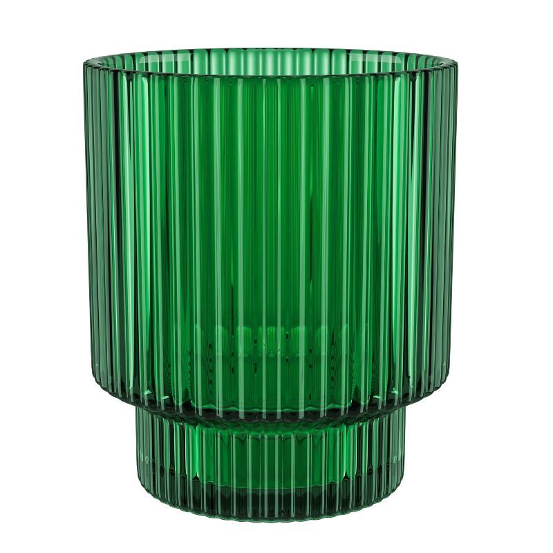 Green Fluted Glass Lowball Cocktail Tumblers Set of 4