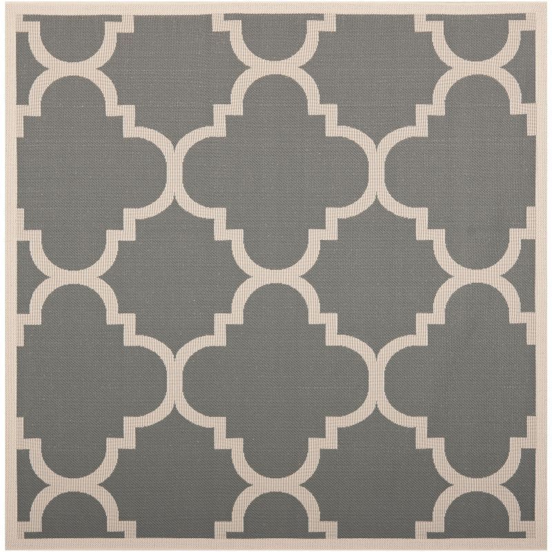 Elegant Grey Square Trellis Indoor/Outdoor Flat Woven Rug