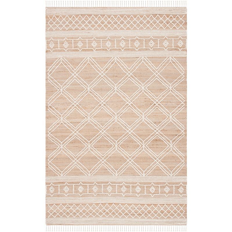 Ivory and Natural Wool Flat Woven Rectangular Area Rug