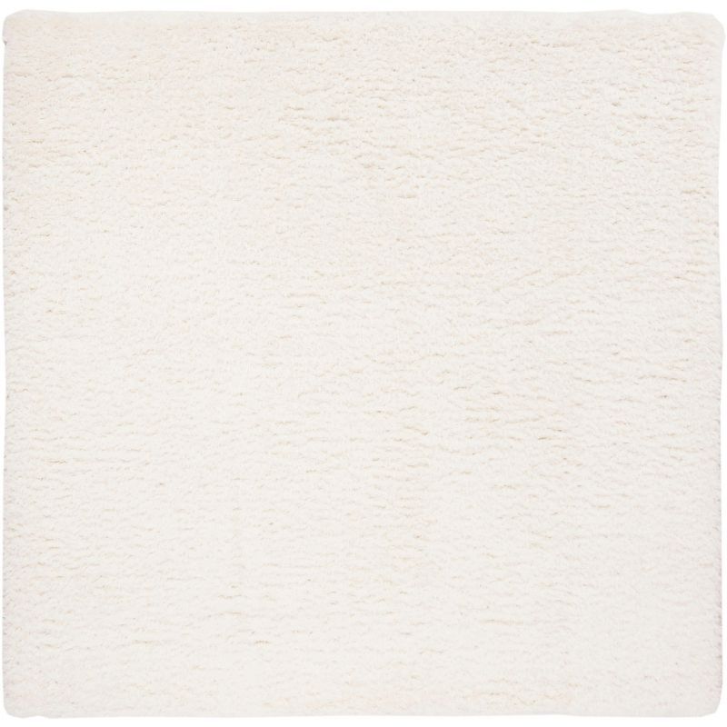 Luxurious Ivory Square Shag Area Rug - Hand-knotted Wool & Synthetic Blend