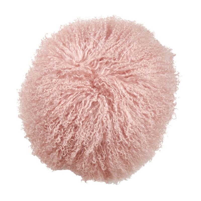 Rose 16'' Round Mongolian Lamb Fur Throw Pillow