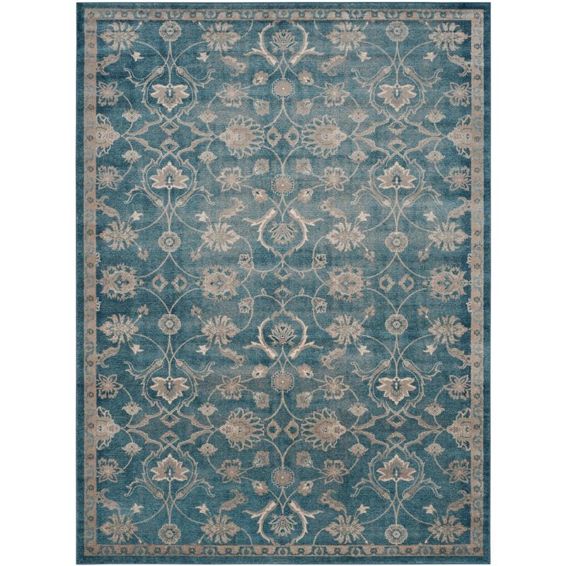 Blue and Beige Floral Synthetic Area Rug, 8' x 11'