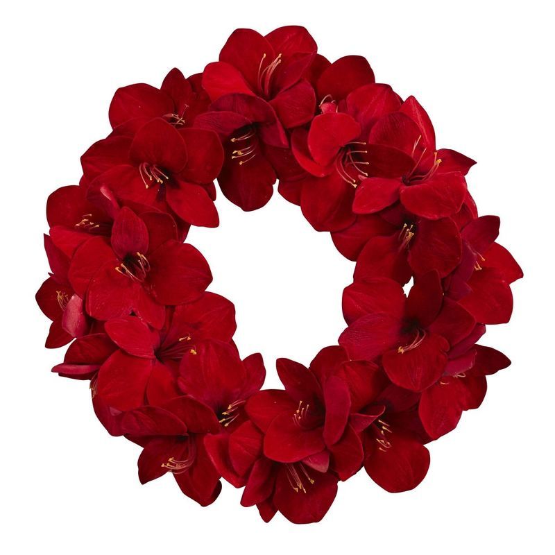 22" Red Artificial Amaryllis Outdoor Wreath