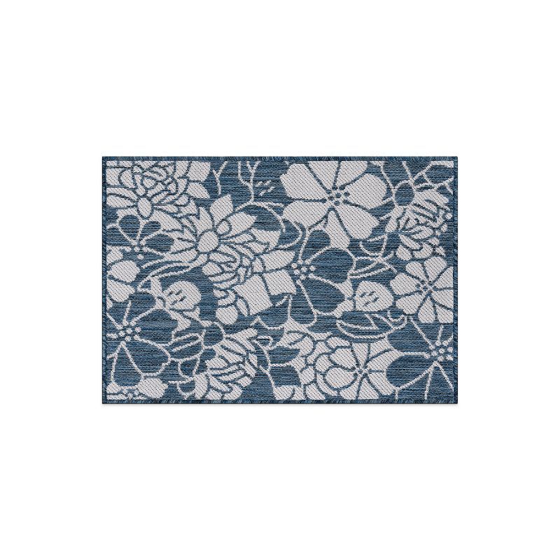 Navy Floral 5' x 7' Synthetic Flat Woven Reversible Rug