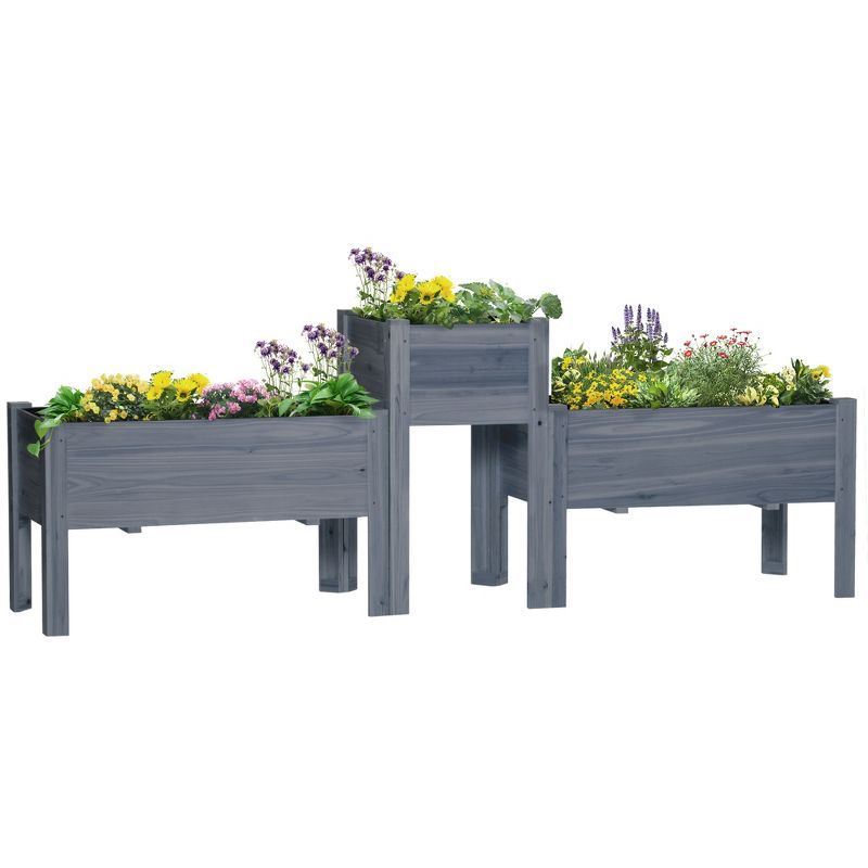 Elevated Gray Wood Garden Bed Trio for Deck and Yard