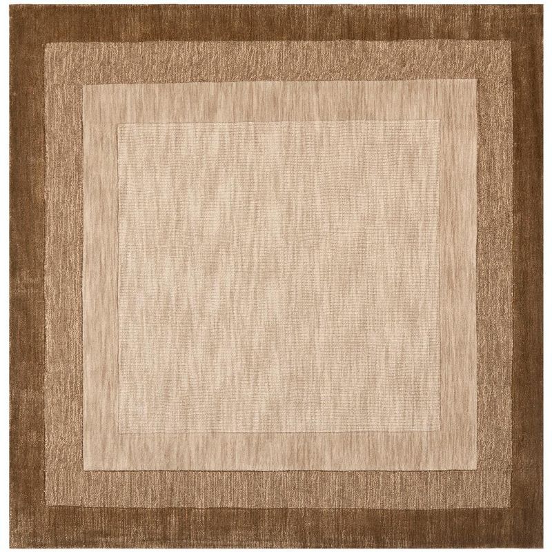 Beige and Brown Hand-Loomed Wool Square Area Rug