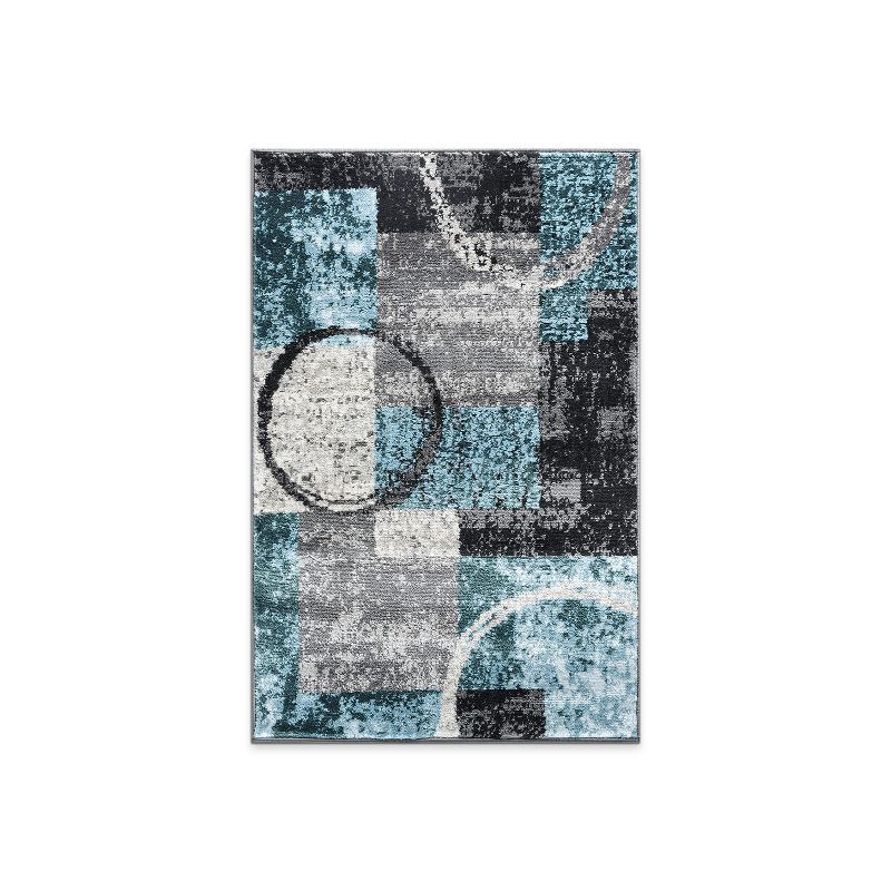 Gray and Blue Abstract Rectangular Synthetic Area Rug