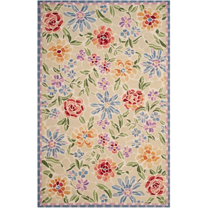 Ivory Floral Hand-Knotted Wool Area Rug