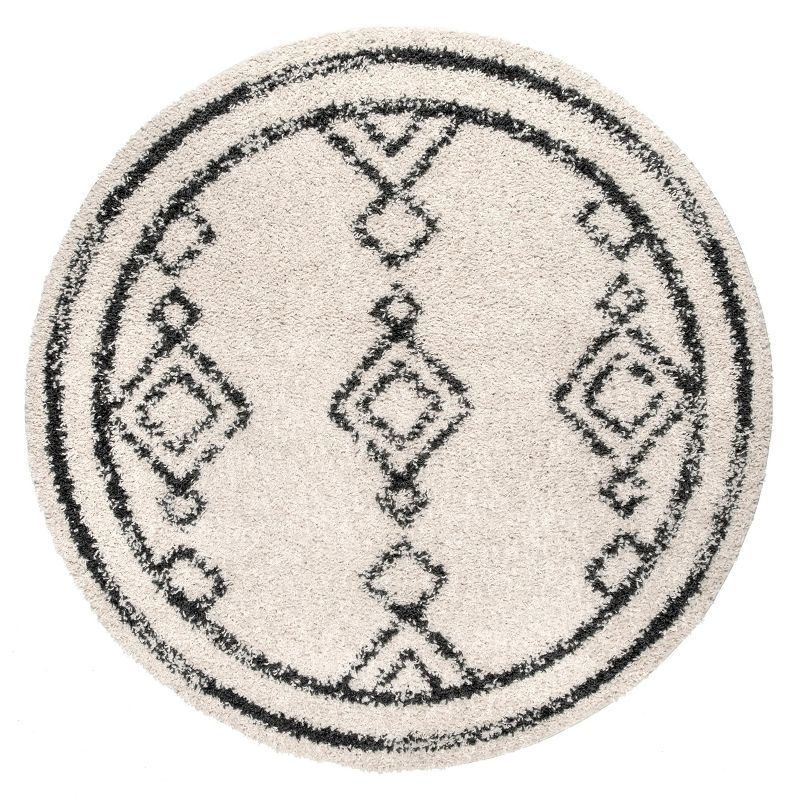 Ivory Braided Synthetic Shag Round Rug, 4' Easy Care