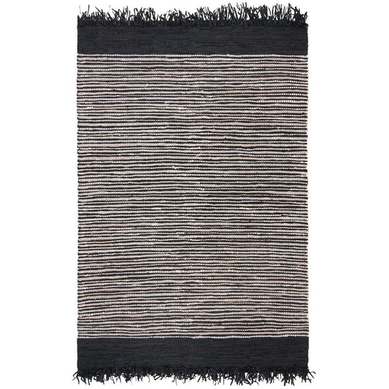 Handmade Vintage Leather Black Multicolor 5' x 8' Area Rug
