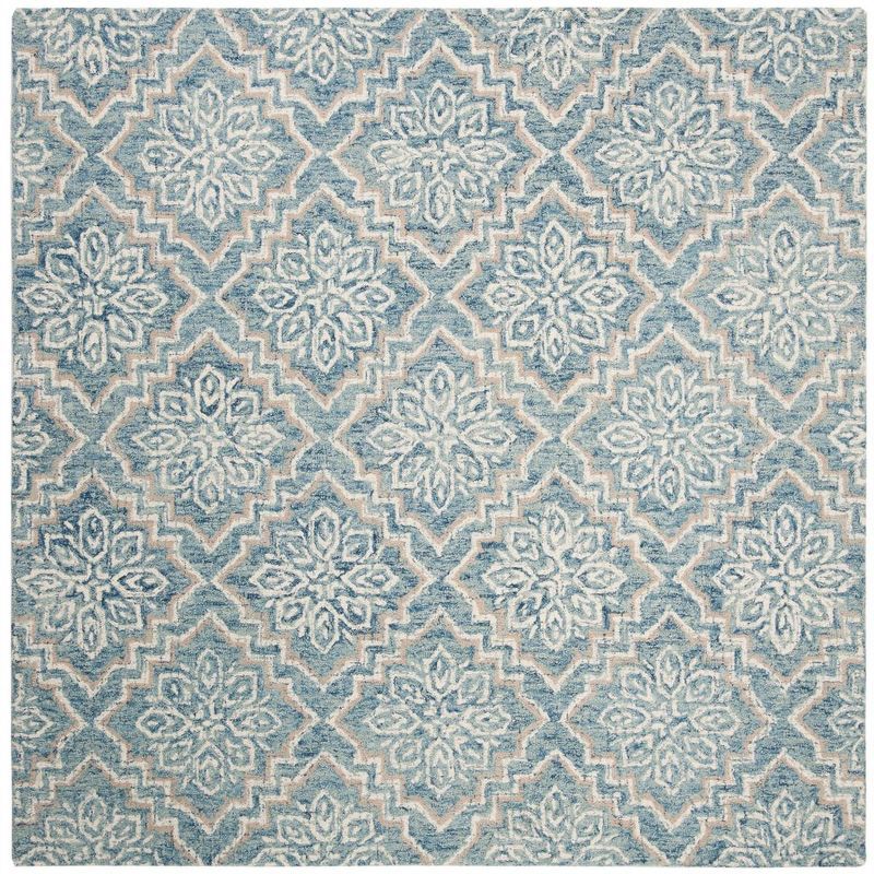 95" Square Blue Wool Tufted Handmade Reversible Rug