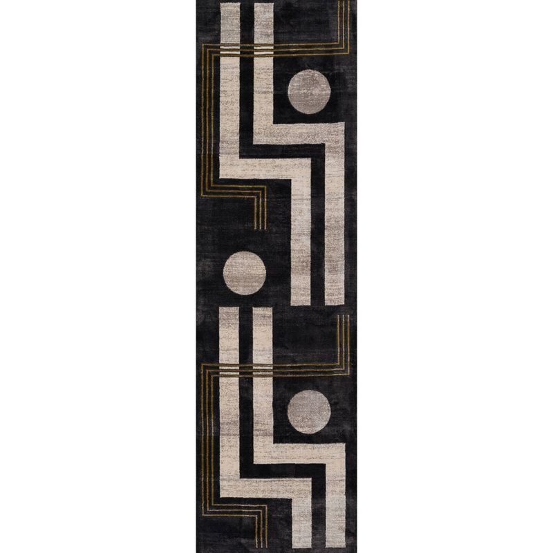 Charcoal Geometric Polyester Runner Rug, 2'2" x 7'7"