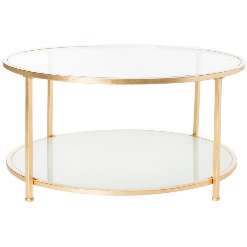 Elegant Transitional 38" Round Glass & Gold Metal Coffee Table