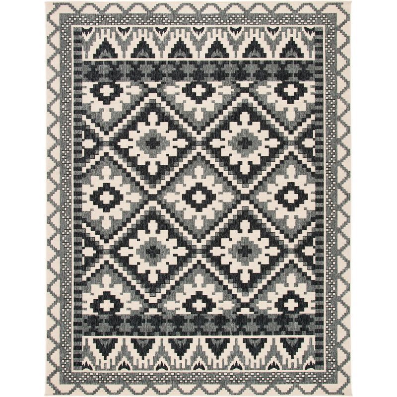 Beige and Grey Synthetic Washable Indoor/Outdoor Area Rug