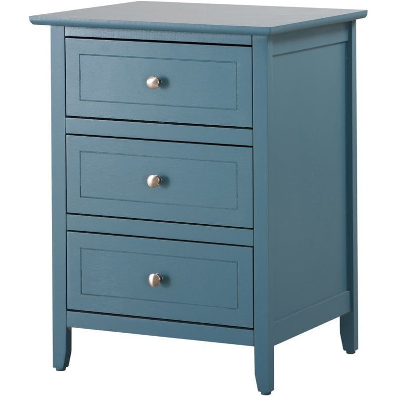 Teal 3-Drawer Solid Wood Nightstand with Nickel Hardware