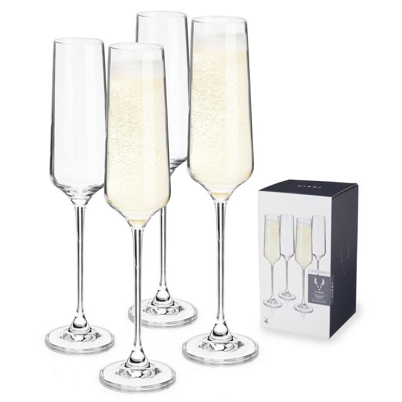 Viski European Lead-Free Crystal Champagne Flutes Set of 4