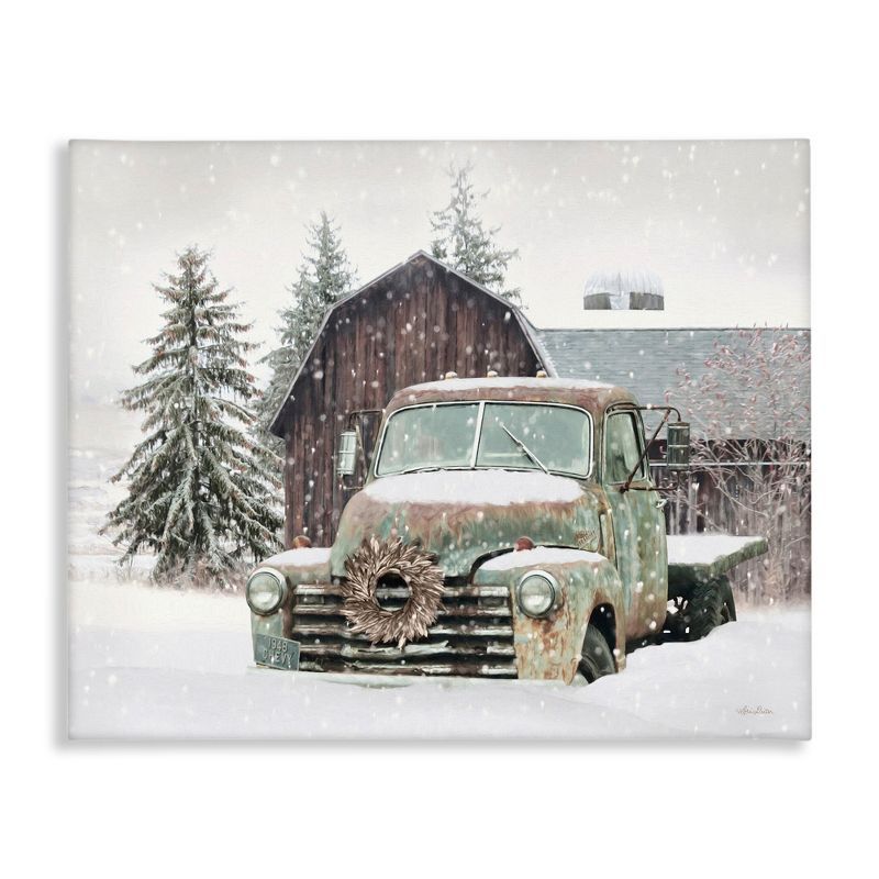 Vintage Truck and Barn Snowy Landscape Christmas Canvas Print