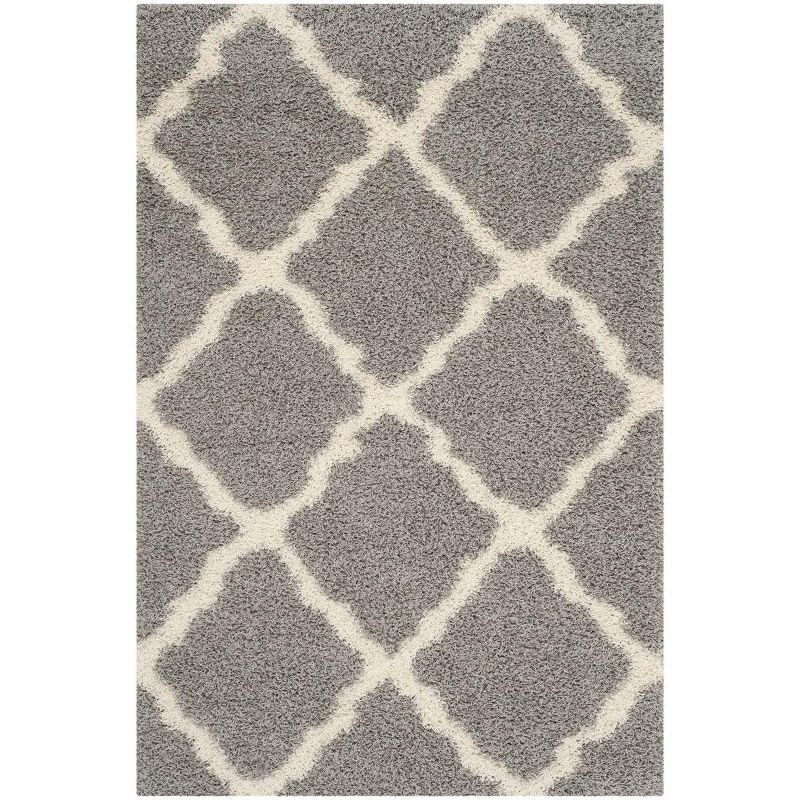 Ivory and Grey Geometric Shag Rug, Synthetic 5'1" x 7'6"