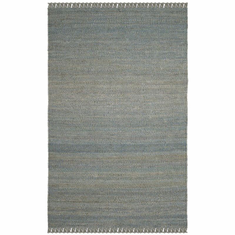 Blue Flat Woven Reversible Jute Area Rug, 5' x 8'