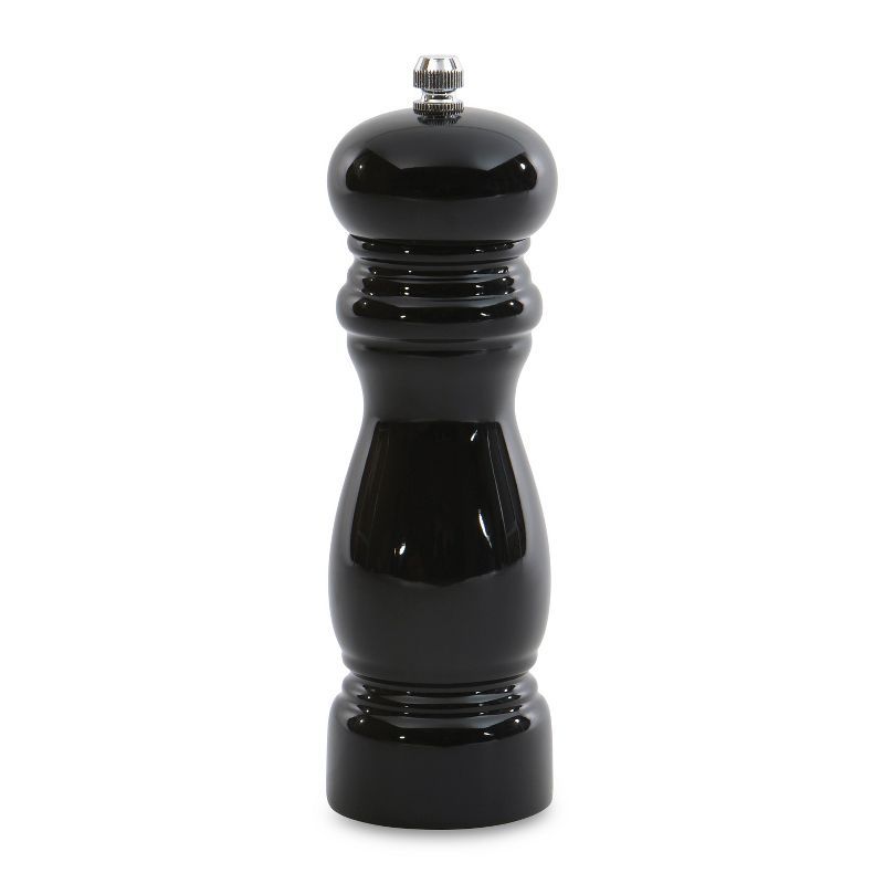 Glossy Black Ceramic and Wood Pepper Mill, 6.5 inches