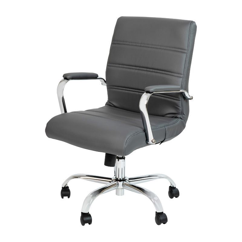 Gray Leather Executive Swivel Office Chair with Metal Frame