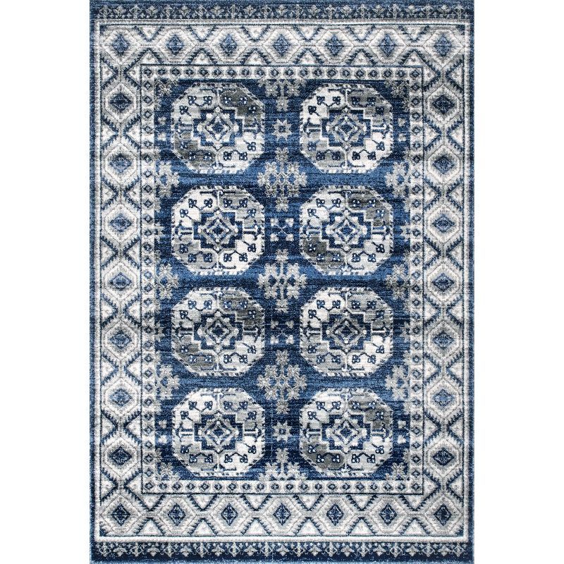 Shea Vintage Blue Rectangular Easy-Care Synthetic Area Rug