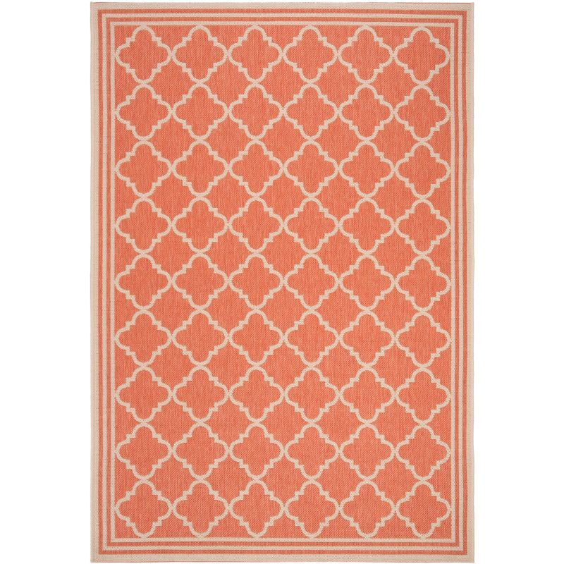 Rectangular Rust and Cream Stain-Resistant Synthetic Rug