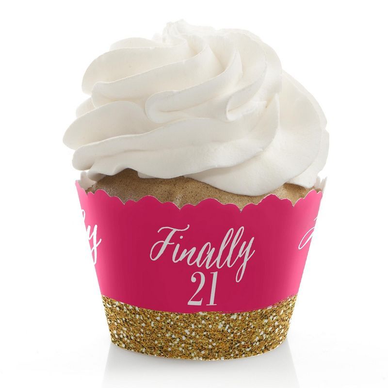 Pink and Gold Finally 21 Cupcake Wrappers Set of 12