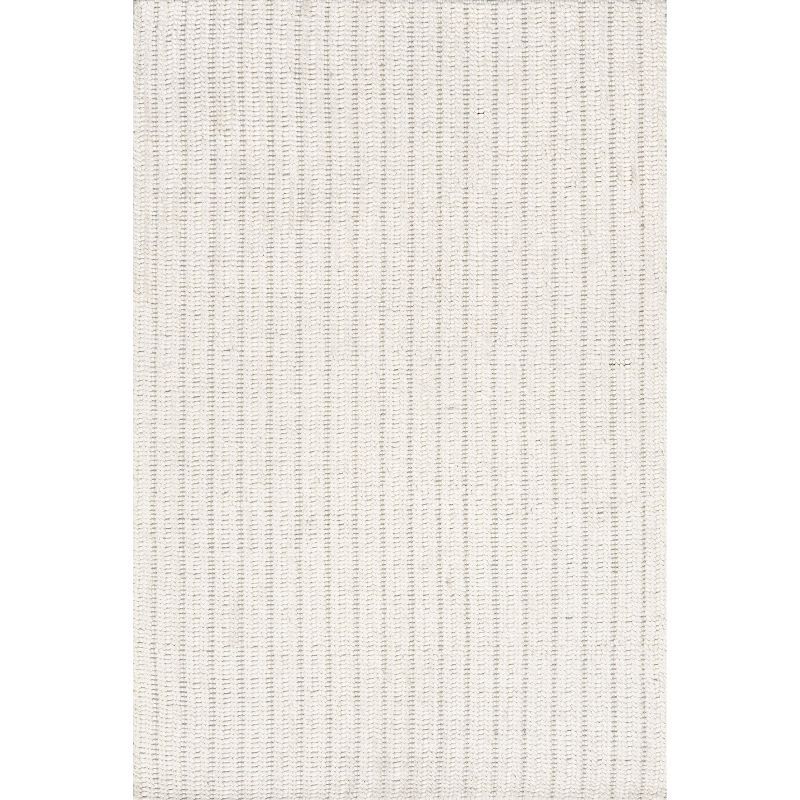 Ivory Flat Woven Wool Striped 8' x 10' Area Rug