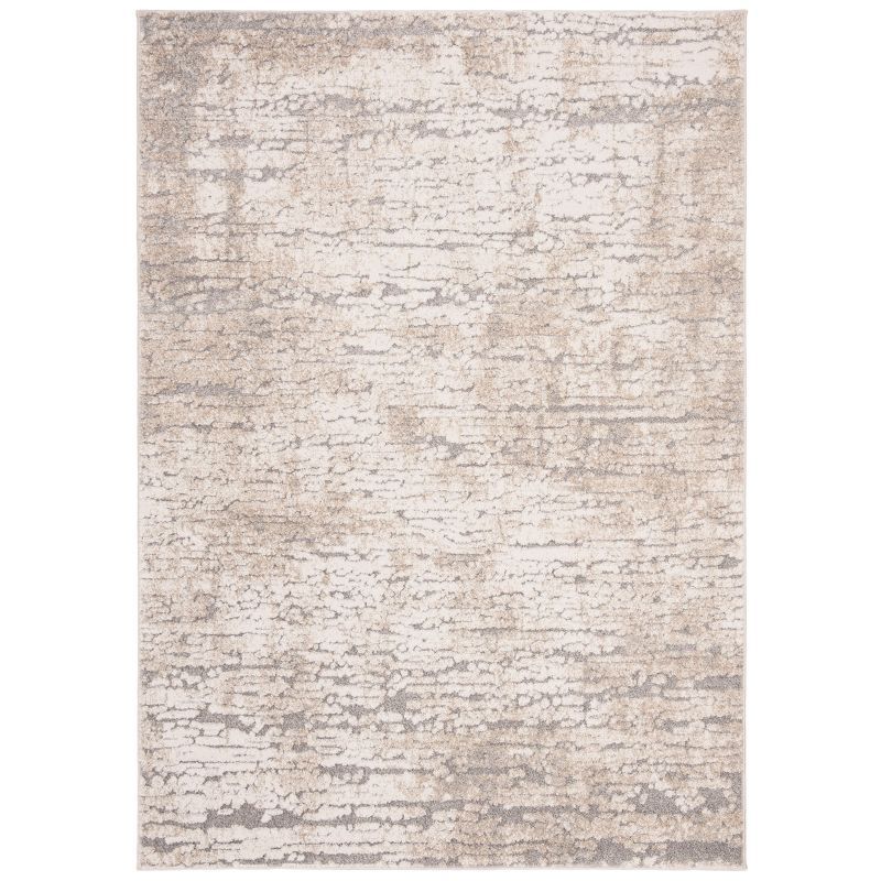 Ivory and Taupe Abstract High Pile Area Rug 4' x 6'