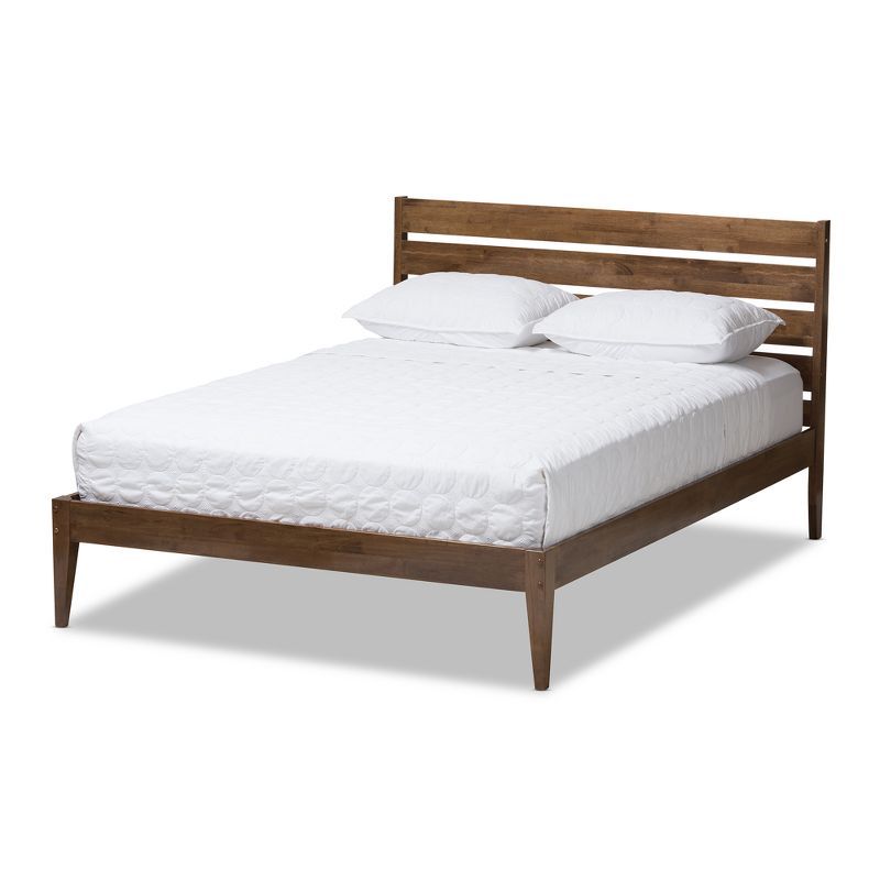 Elmdon Walnut Queen Platform Bed with Slatted Wood Headboard