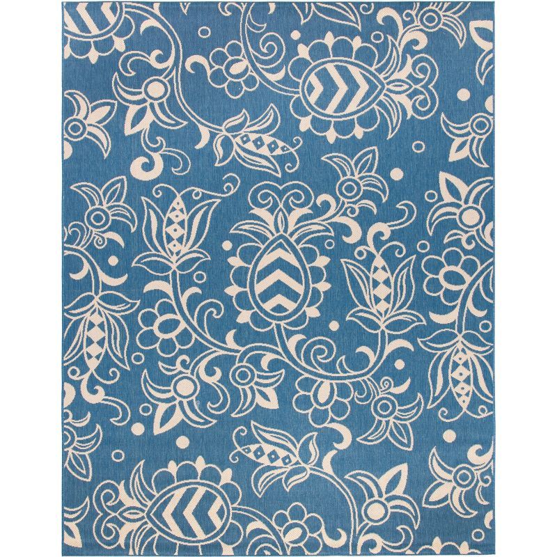 Blue and Beige Botanical Indoor/Outdoor Area Rug