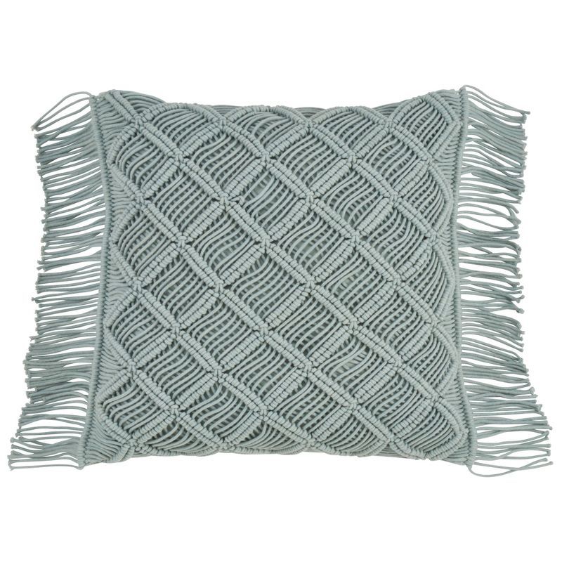 18" Mint Macramé Square Cotton Throw Pillow