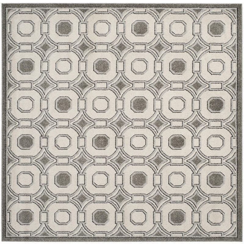 Ivory and Grey Geometric Indoor-Outdoor Square Rug