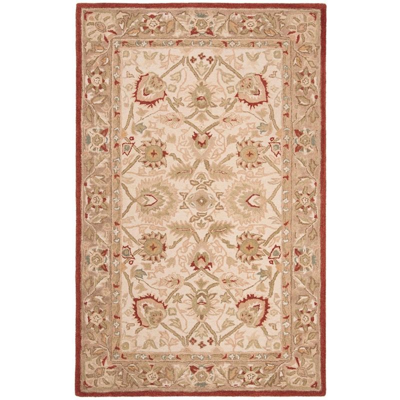 Handmade Floral Elegance Wool Area Rug 6' x 9' in Beige and Rust