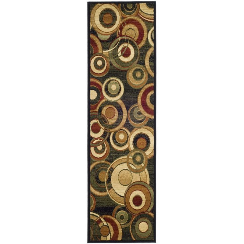 Black and Multi Geometric Circles Runner Rug, 2'3" x 6'