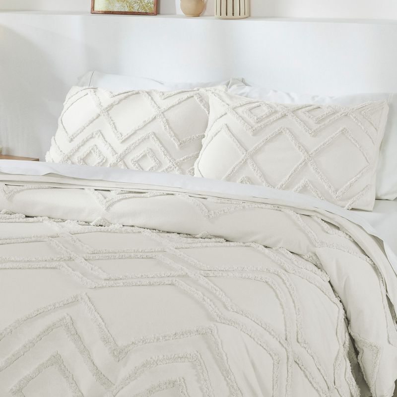 Cream Boho Tufted Cotton King Duvet Cover Set