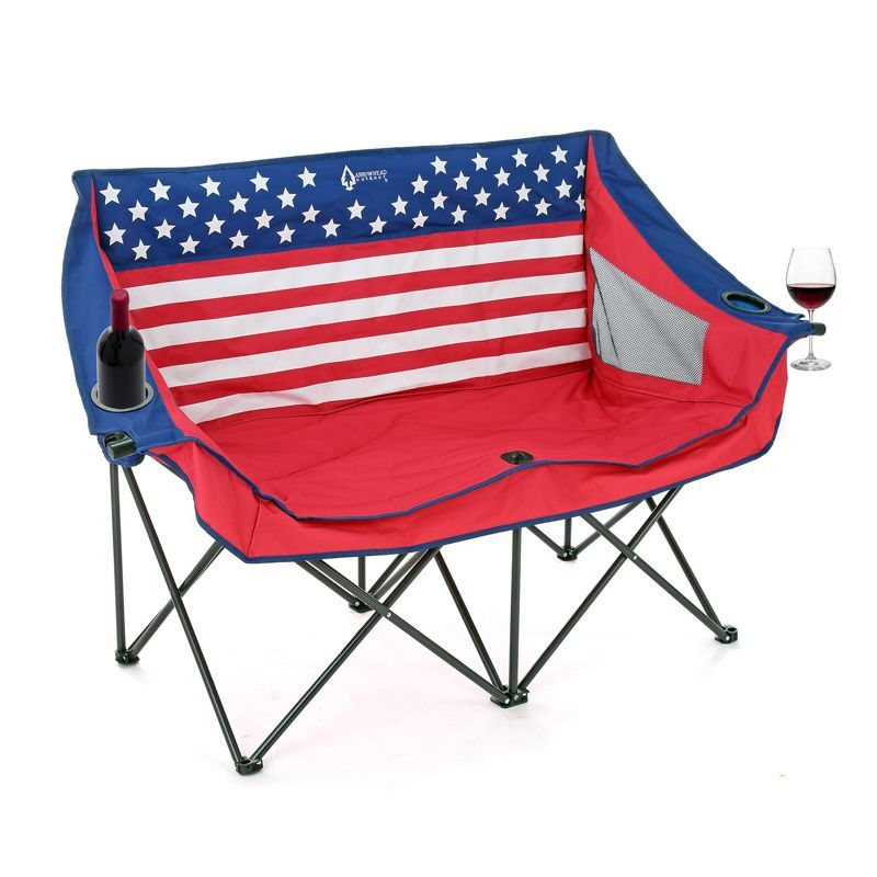 Patriotic Red, White, and Blue Folding Loveseat with Cup Holders