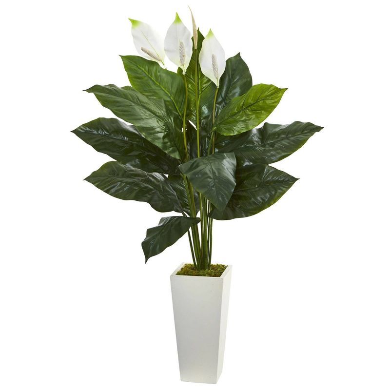 Elegant 51'' Glossy Green Spathiphyllum in White Tower Planter