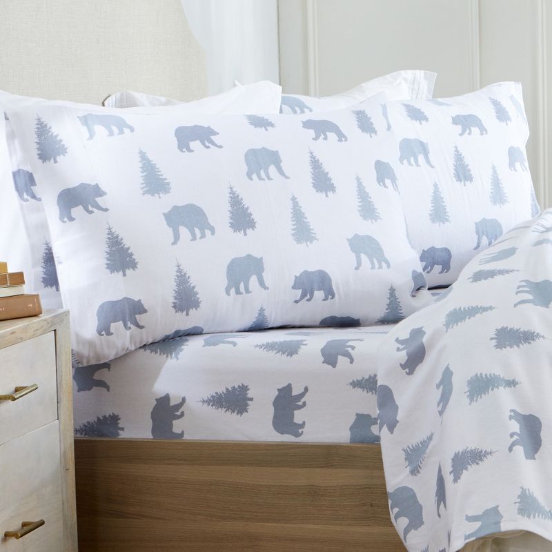 Full Grey Bears Cotton Flannel Deep Pocket Sheet Set