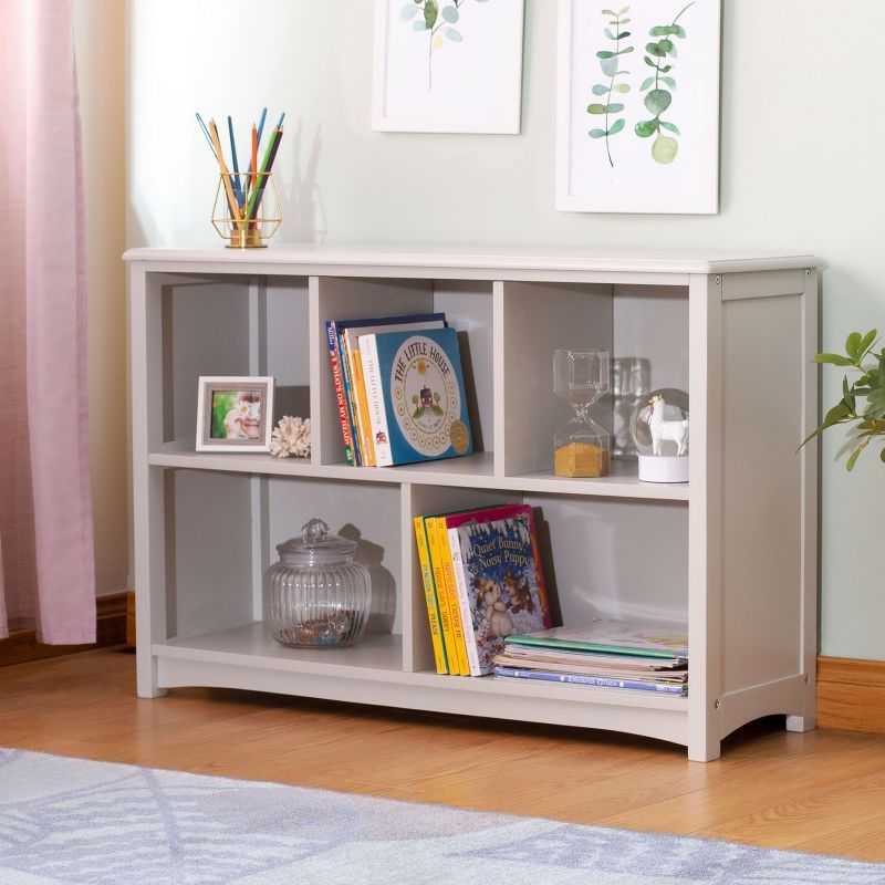 Gray Wooden Kids' Bookshelf with Storage Compartments