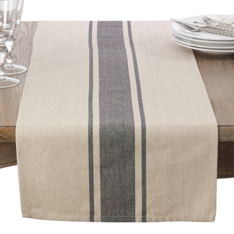 Beige and Gray Cotton Banded Table Runner